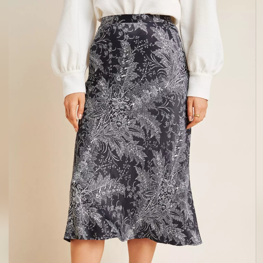 Anthropologie Maeve Bias Satin Midi Skirt - 2P